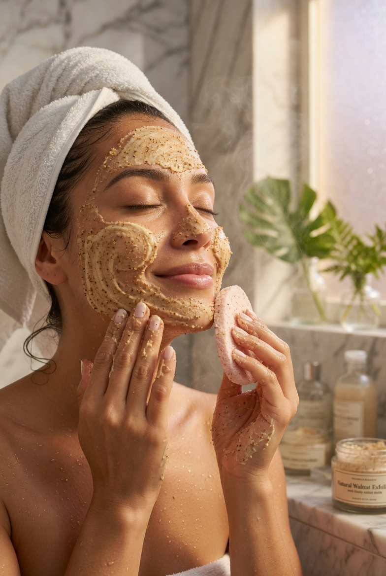 Exfoliante natural de cáscara de nuez — uso cosmético
