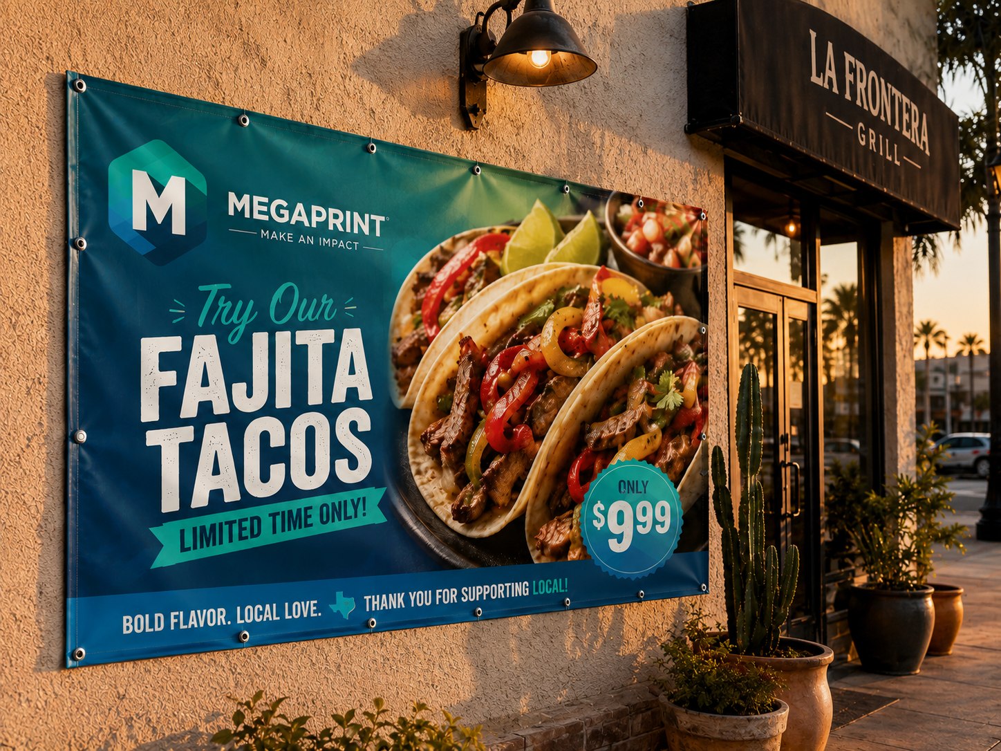 Full-color restaurant promotion vinyl banner