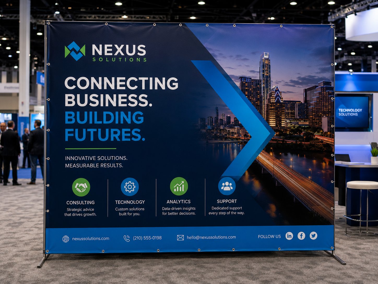 Full-color trade show event banner backdrop