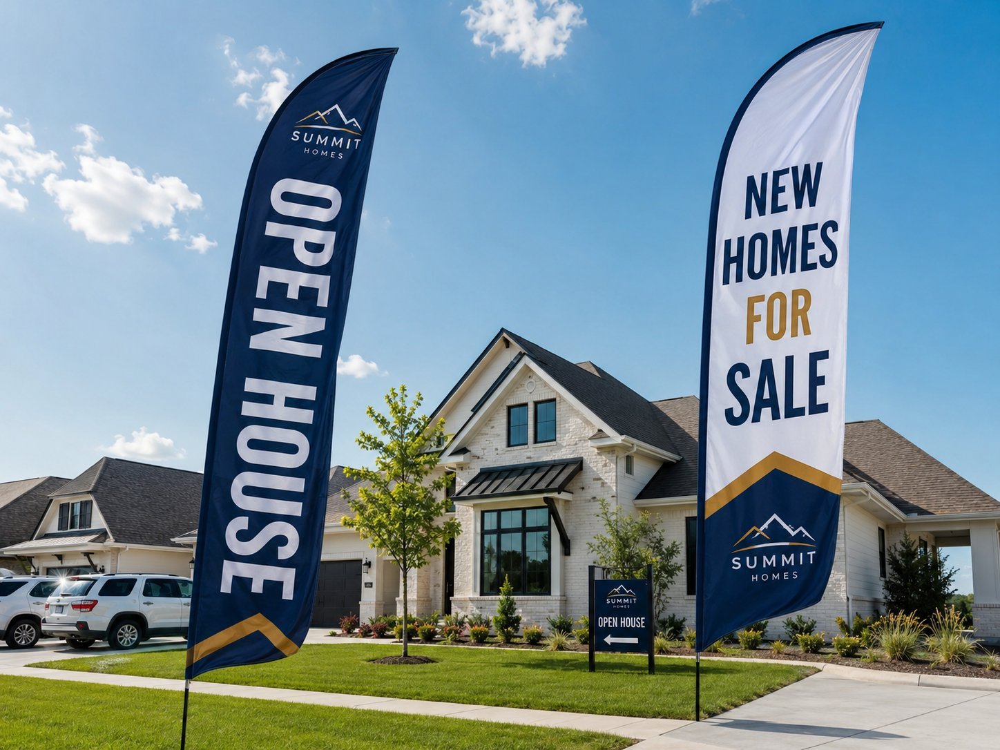 Custom feather flags for a real estate open house
