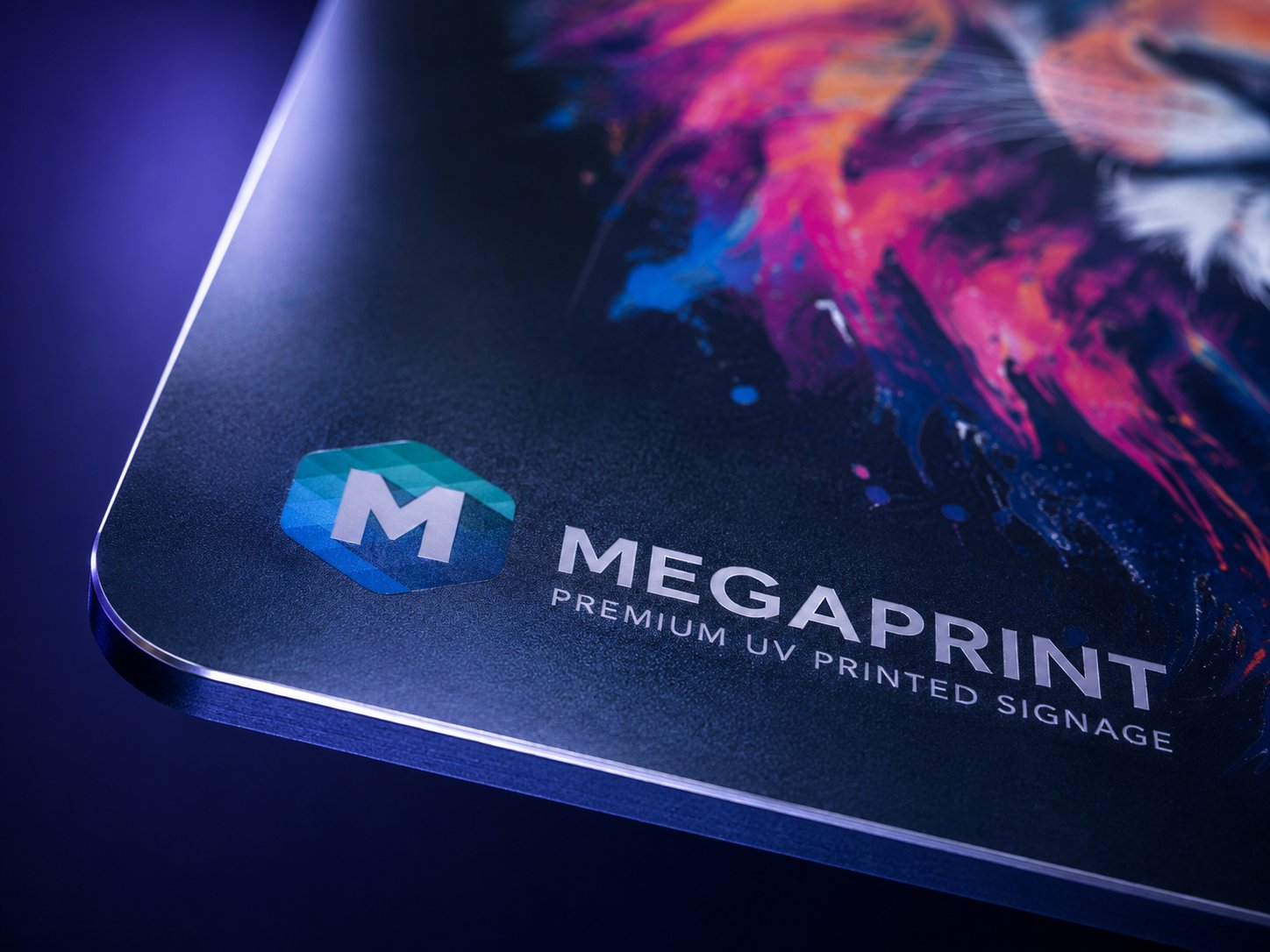 Close-up of UV print quality on aluminum sign by Megaprint