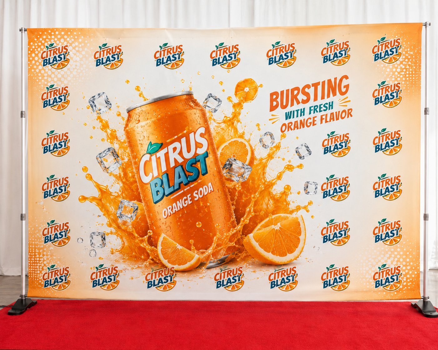 Branded step and repeat backdrop banner for an event